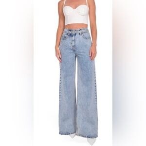 3.1 PHILLIP LIM  Denim Wide Leg Belted Jean in Malibu Blue sz 8